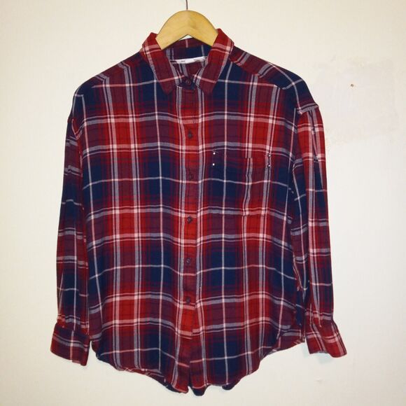 Beach Lunch Lounge Madison Plaid Button Up Shirt-Small-Stud Details-Pocket - Picture 1 of 8